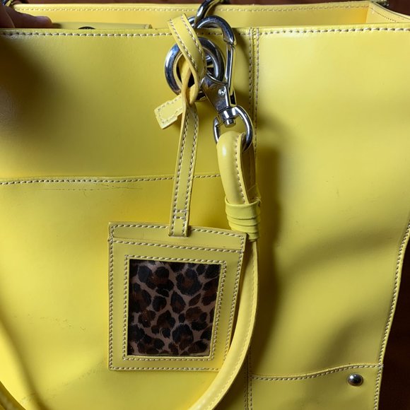 Wilson's Leather Yellow Tote Bag with Leopard Print Interior - Picture 4 of 11